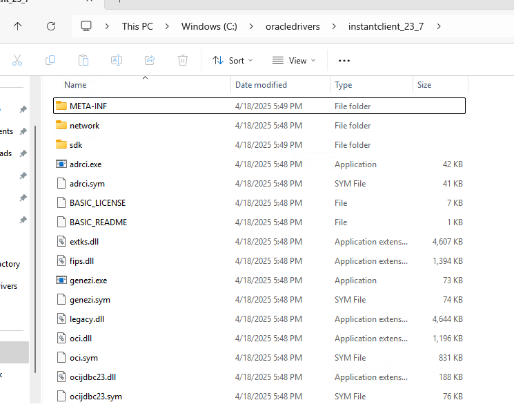 Instant Client subdirectory